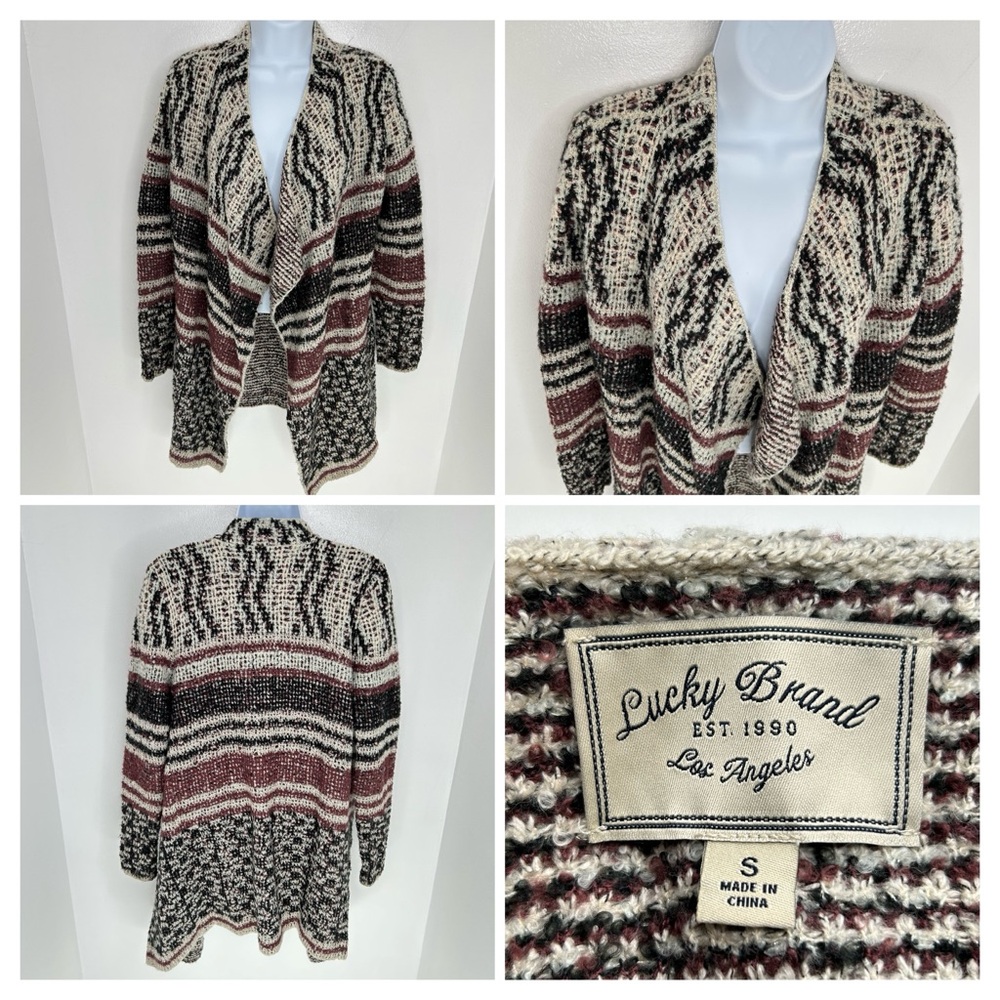 Lucky‎ Brand Open Front Cardigan Sweater Size Small Boho Waterfall Southwestern